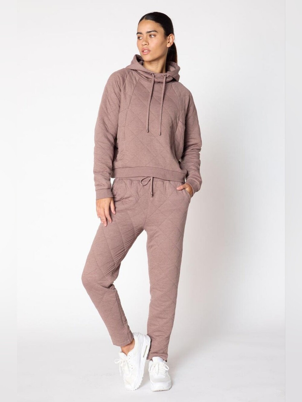 MPG Quilted Hoodie & Jogger Set - Mauve Taupe - XS